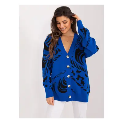 Cobalt blue oversize cardigan with patterns