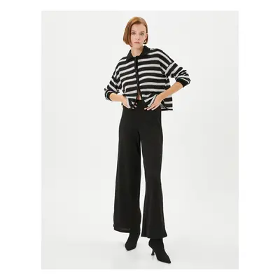 Koton Wide Leg Trousers High Waist Knitwear Ribbed