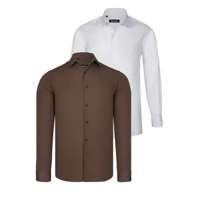 DUAL SET G726 DEWBERRY MENS SHIRT-WHITE-BROWN