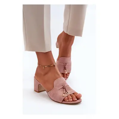 Women's slippers with eco suede high heels, pink Jemenna