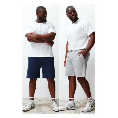 Trendyol Plus Size Grey-Navy Blue Pack Regular/Normal Cut 100% Cotton Shorts