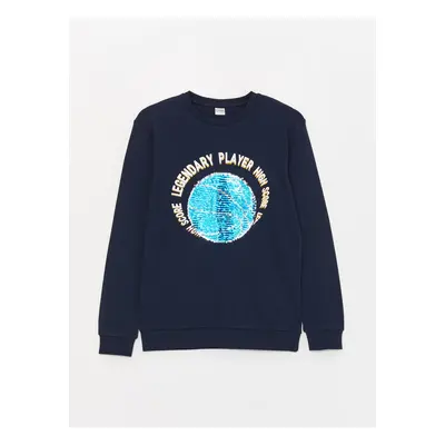 LC Waikiki Crew Neck Sequin Embroidered Long Sleeve Boy's T-Shirt