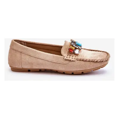 Women's suede moccasins with crystals Beige Lucille