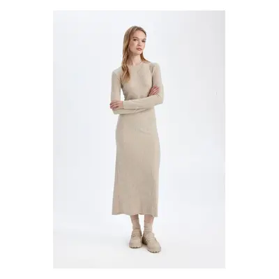 DEFACTO Bodycon Body-hugging Crew Neck Basic Plain Body-hugging Long Sleeve Maxi Dress