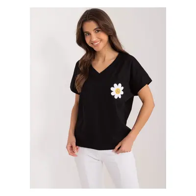 Black cotton blouse with RUE PARIS appliqué