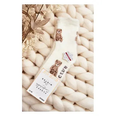 Children's fur socks with teddy bear, white