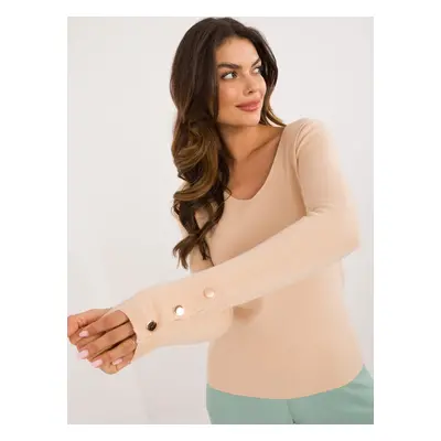 Beige classic sweater with long sleeves