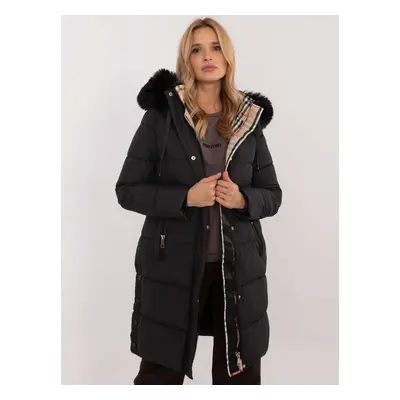 Black long winter jacket with stitching