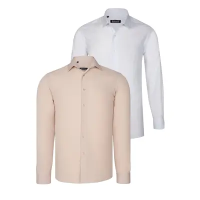 DUAL SET G726 DEWBERRY MENS SHIRTS-WHITE-BEIGE