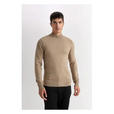 DEFACTO Men's Beige Slim Fit Slim Fit Half Turtleneck Knitwear Sweater