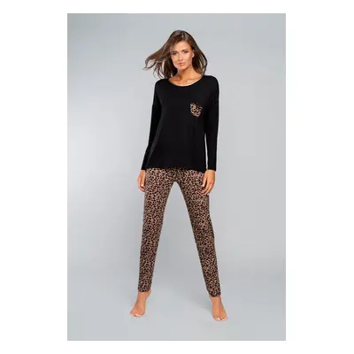 Eila long sleeve pyjamas, long trousers - black/beige print