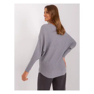 Gray oversize sweater with a boat neckline