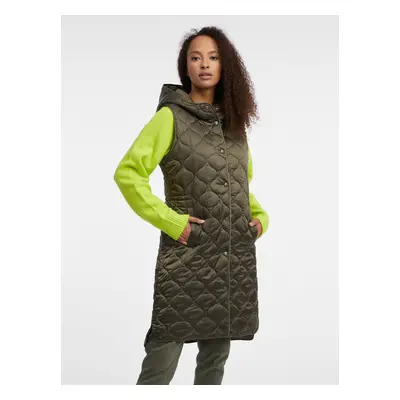 Orsay Khaki Ladies Long Quilted Vest - Women