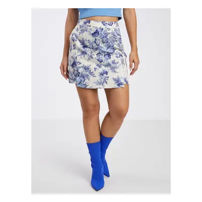 Blue and Cream Women's Floral Skirt / Shorts VILA Porcelina - Ladies