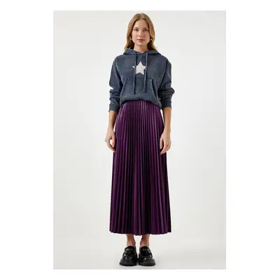 Happiness İstanbul Women's Purple Shiny Finish Pleated Knitted Skirt