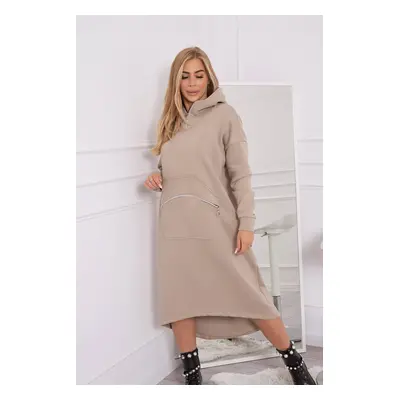 Beige insulated dress with a hood