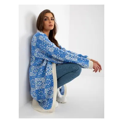 White and blue women's cardigan with RUE PARIS patterns