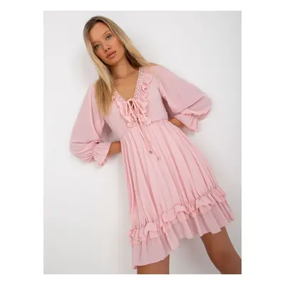 Light pink boho dress with ruffle Winona OCH BELLA