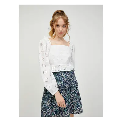 White perforated cropped blouse with balloon sleeves VERO MODA Naima - Women