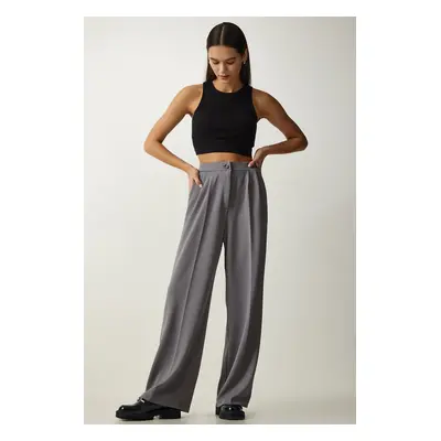 Happiness İstanbul Women's Gray Pleated Palazzo Trousers