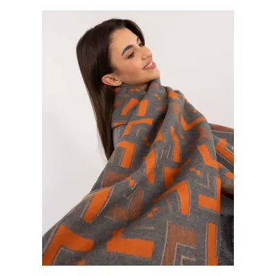 Grey and orange women's scarf with fringe