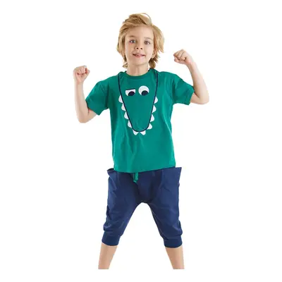 Denokids Funny Crocodile Boy Summer T-shirt Pocket Capri Shorts Set