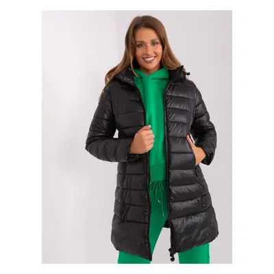 Black quilted winter jacket with pockets