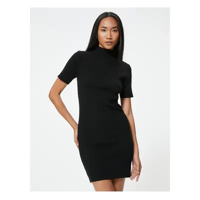 Koton Pencil Knitwear Dress Mini Length Short Sleeve High Collar Ribbed