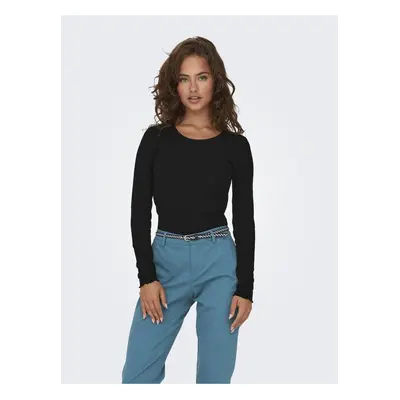 Black Women's Ribbed Long Sleeve T-Shirt ONLY Emma - Women