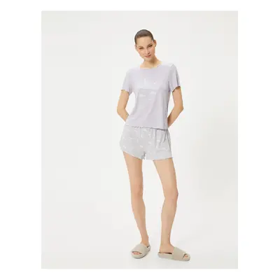 Koton Shorts Pajamas Set Crew Neck Short Sleeve Viscose