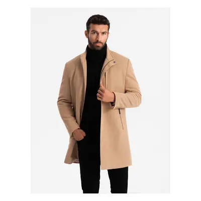 Ombre Structured fitted coat for men with high collar - light brown