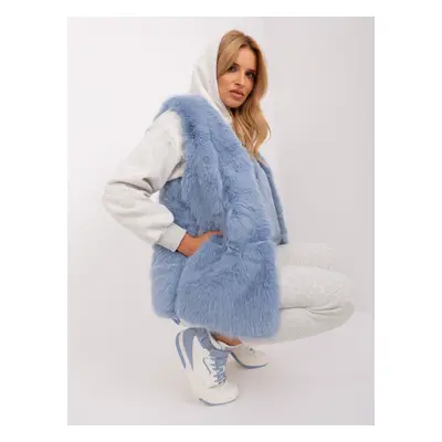 Blue fur vest with fasteners