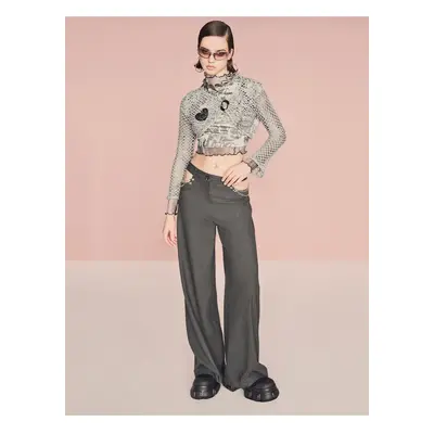 Koton Straight Wide Leg Window Detailed Trousers Chain Detail Pocket