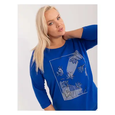 Cobalt Blue Oversize Women's Blouse with Applique