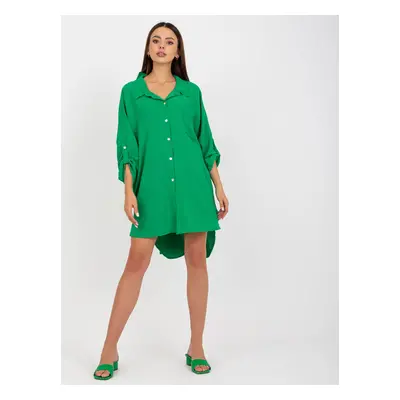 Green casual dress with collar by Elaria