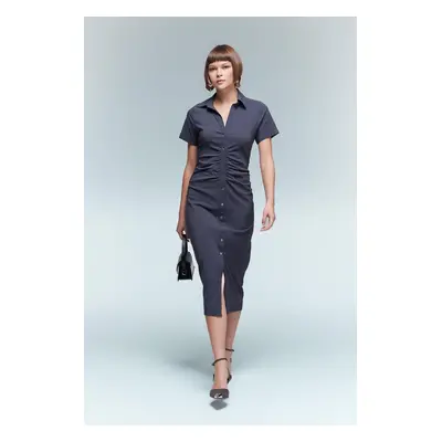 DEFACTO Shirt Collar Half Sleeve Midi Dress