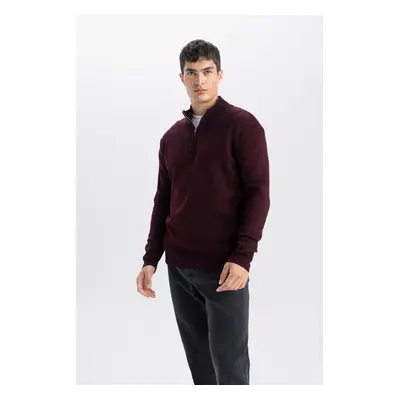 DEFACTO Standard Fit Regular Cut Bato Collar Zippered Basic Plain Knitwear Sweater