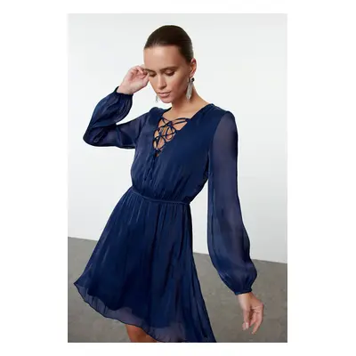 Trendyol Navy Blue A-Line Glittery Lined Chiffon Woven Dress