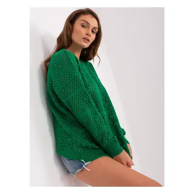 Green openwork summer sweater with long sleeves