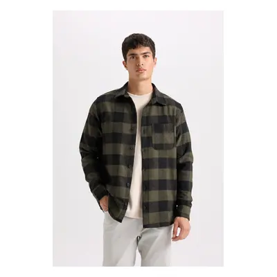 DEFACTO Regular Fit Polo Collar Plaid Flannel Long Sleeve Shirt