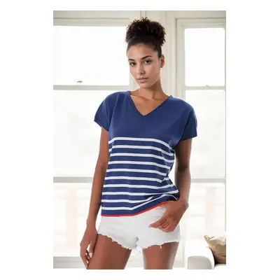 92125 Dewberry Striped Marine Short Sleeve Knitwear T-shirt-NAVY BLUE