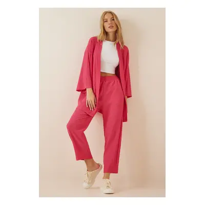 Happiness İstanbul Women's Dark Pink Kimono and Pants Knit Set