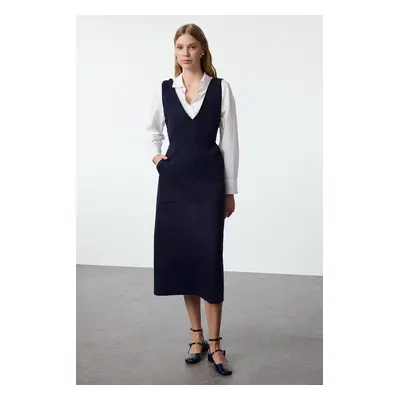 Trendyol Navy Blue V Neck Midi Vest Woven Dress