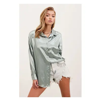 Bigdart Oversize Satin Shirt - Çağla