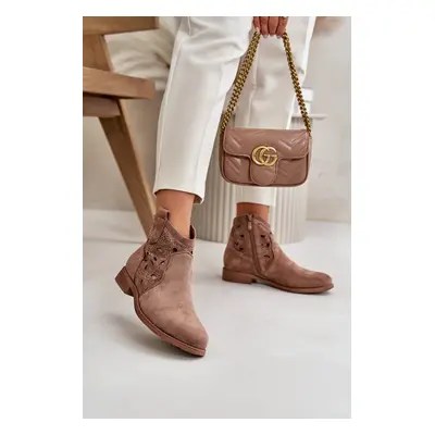 Women's lace ankle boots with zip brown S.Barski