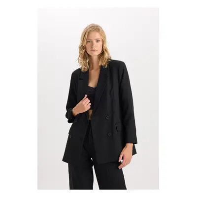 DEFACTO Oversize Wide Pattern Jacket Buttoned Collar Taffeta Basic Plain Blazer Jacket