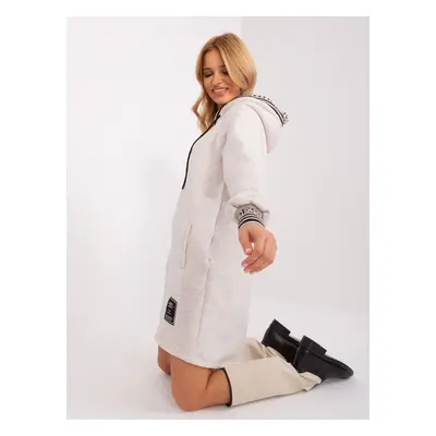 Light beige melange hooded sweatshirt dress