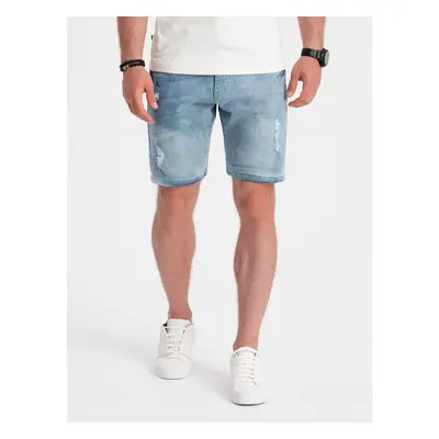 Ombre Men's denim short shorts with holes - light blue