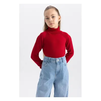 DEFACTO Girl Red Turtleneck Basic Plain Knitwear Sweater