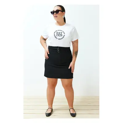 Trendyol Curve Black High Waist Double Belt Detailed Woven Skirt